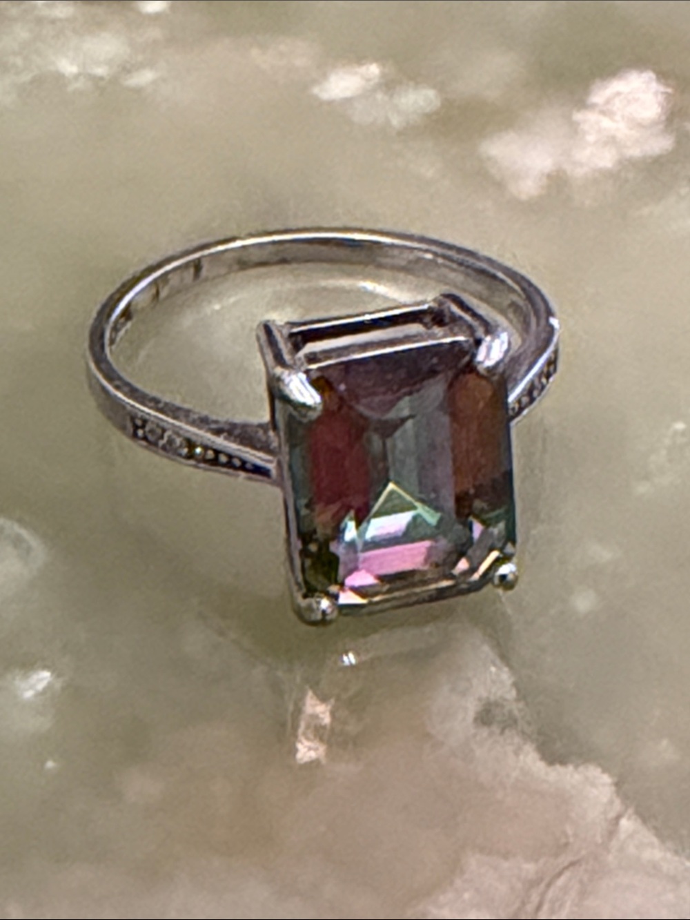 Iridescent Topaz-Cut Square Ring - Size 5.9 US